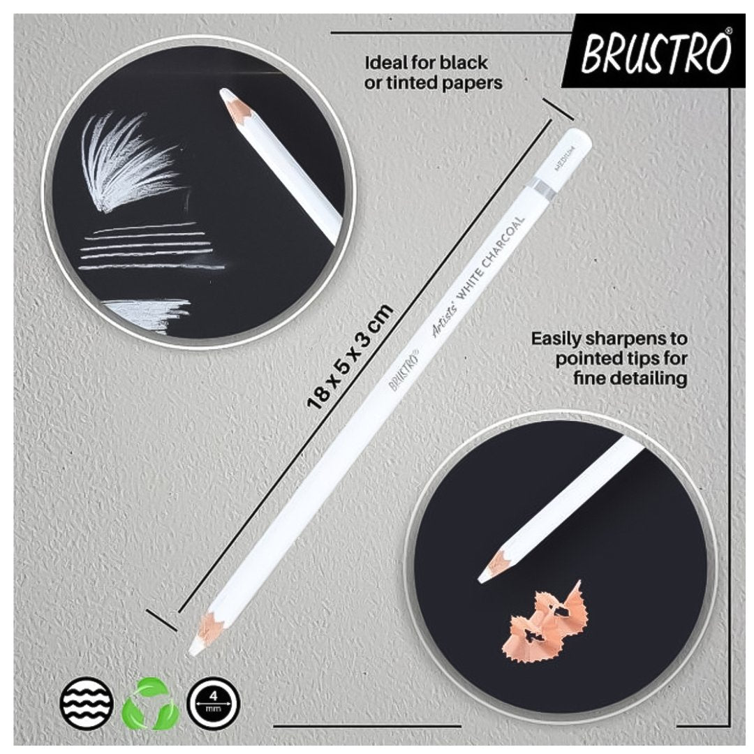 BRUSTRO Artists White Charcoal Pencils- Set Of 4