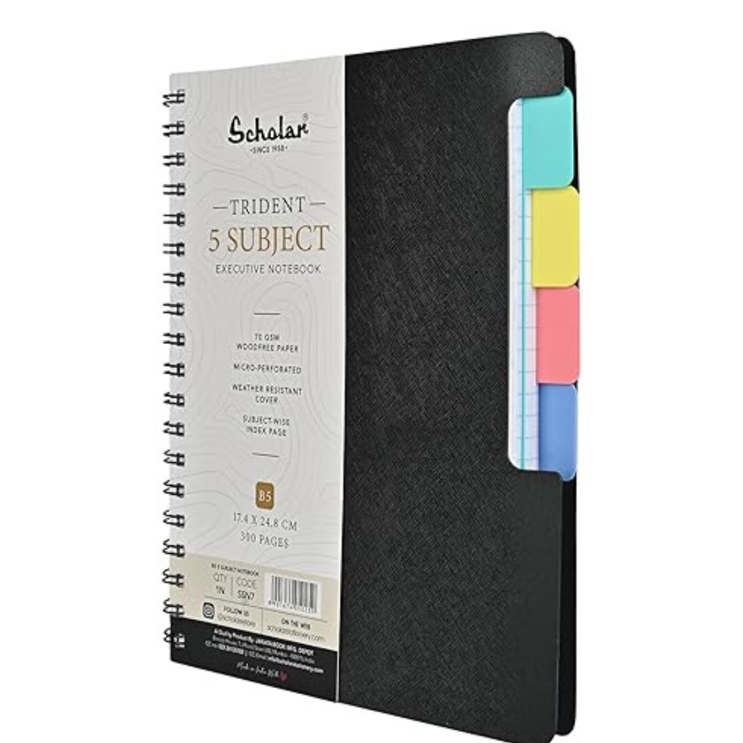 Scholar Trident A5 Five Subject Ruled Notebook